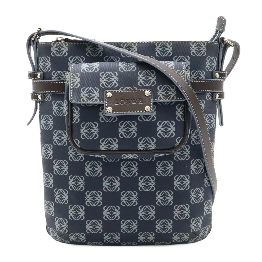 Loewe Repeat Anagram Crossbody Bag Leather Navy Blue Dark Brown Pouch